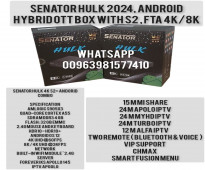 SENATOR HULK 2024, ANDROID HYBRID OTT BOX WITH S2 , FTA 4K/8K