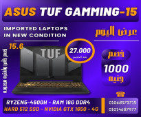 للجيمز العالى ASUS TUF GAMMING-15 برسيسور AMD RYZEN5-4600H فيجا NVIDIA GEFORCE-GTX 1650-4G DDR6