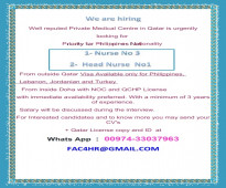 Nurse - Head Nurse  - Philippines,     Lebanon, Jordanian and Turkey