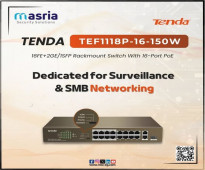 سويتش TENDA TEF1118P-16-150W  هو الحل العملي لأي نظام مراقبة أو شبكة صغيرة! إذا كنت بتدور على سويتش يوفر لك القوة والم